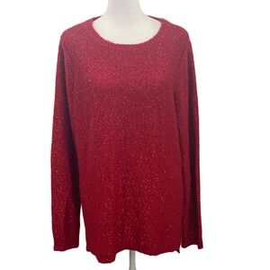 Calvin Klein Women's Red Knit Sweater. Size XL. Sequin, some sparkle.